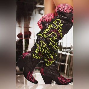 Cowboy Boots Women, Over The Knee Western Cowgirl Boots with Chunky Block heel